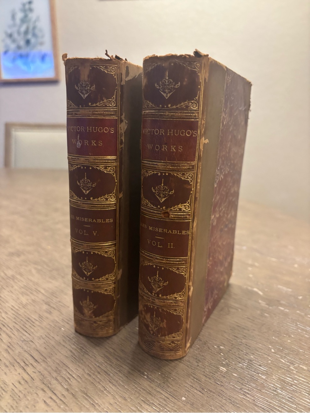 1887 Les Miserables Victor Hugo Vol. 2 & 5 Crowell Publishing Leather Original